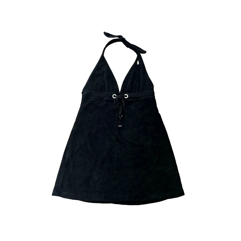 VTG Ralph Lauren Black Terry Halter Dress L Cover Up tennis Beach Club Preppy - Picture 6 of 16